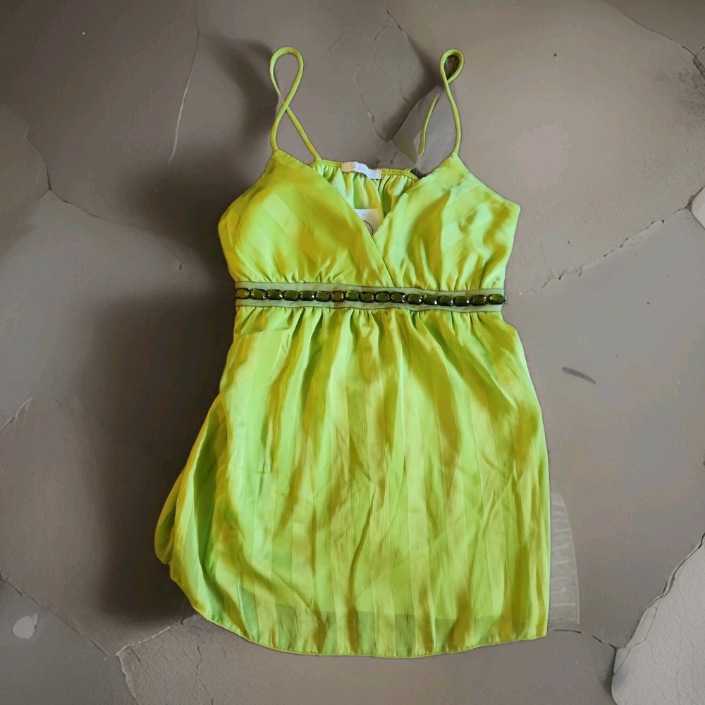 Charlotte Russe Vintage Y2K Green Crinkle Cami Babydoll Tank Size Large Pads